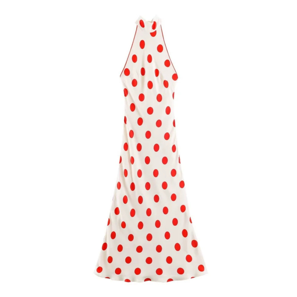 ZARA Summer Simple Elegant Halter Neck Large Polka Dot Dress